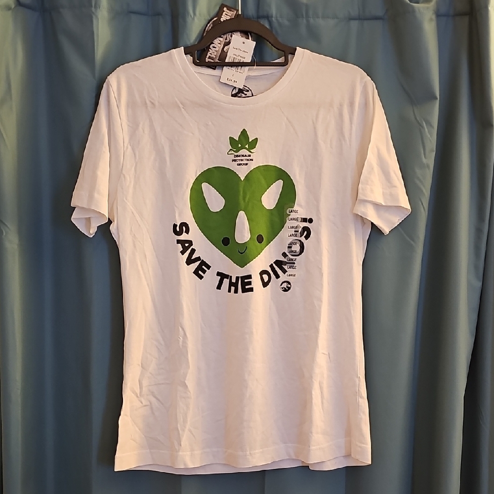 Save the Dinosaurs White and Green Tee
